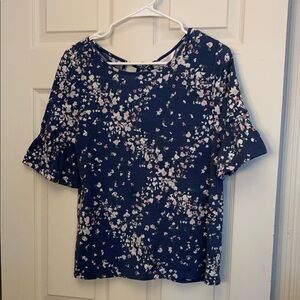 LC Lauren Conrad Blue and White Flutter Sleeve Blouse